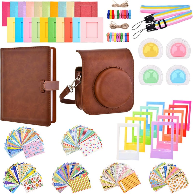 Sunmns Mini 12 Instant Camera Accessories Kit, Accessory Bundle Compatible with Instax Mini 12 Instant Camera, Include Case, Album, Stickers, Photo Frames, Paper Frame, Filters, Strap (Brown) - Image 1